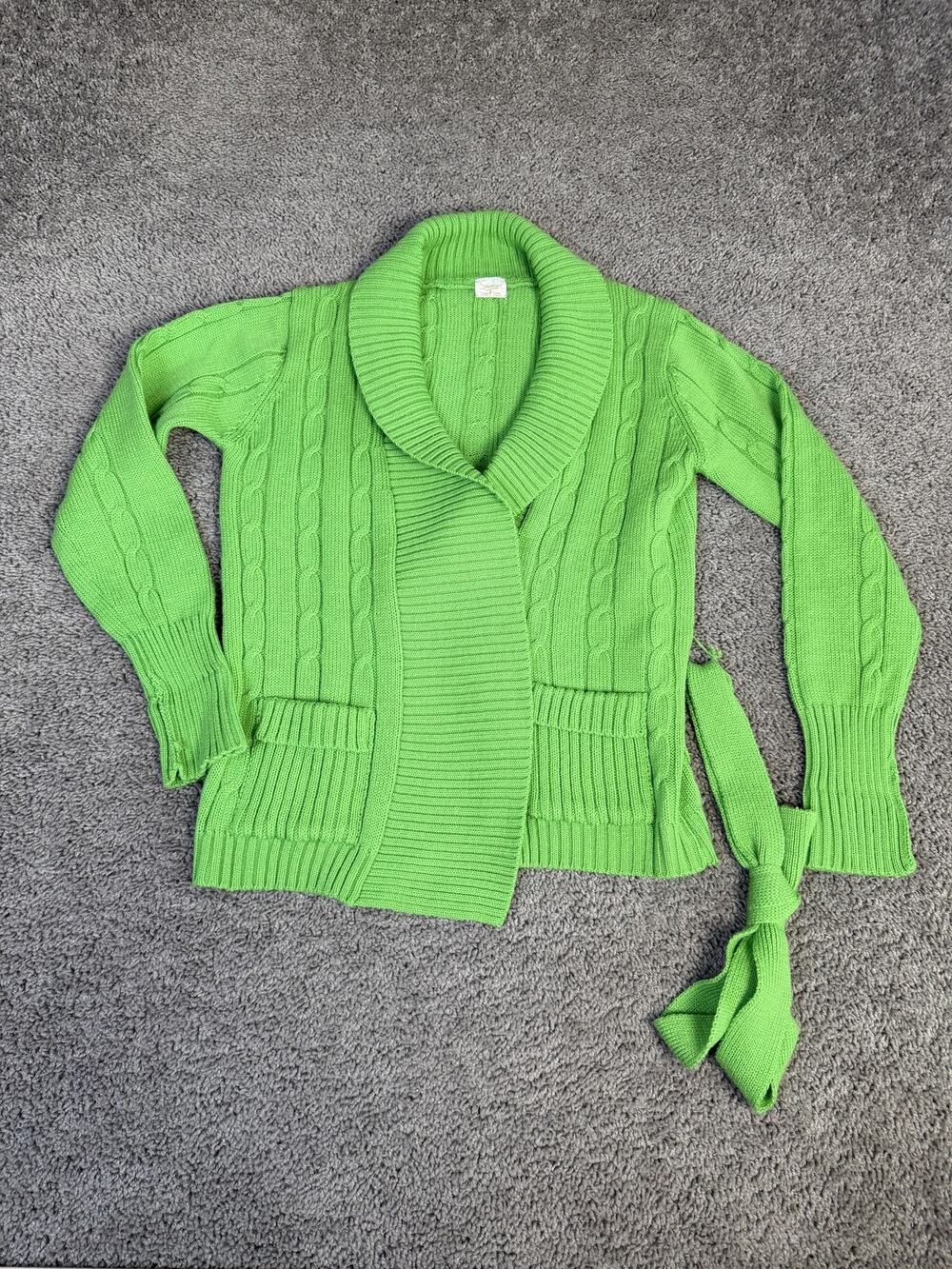 Simpsons Sweatshirt Womens M Green Japan Wrap Collared Tie Belted Pockets Knit